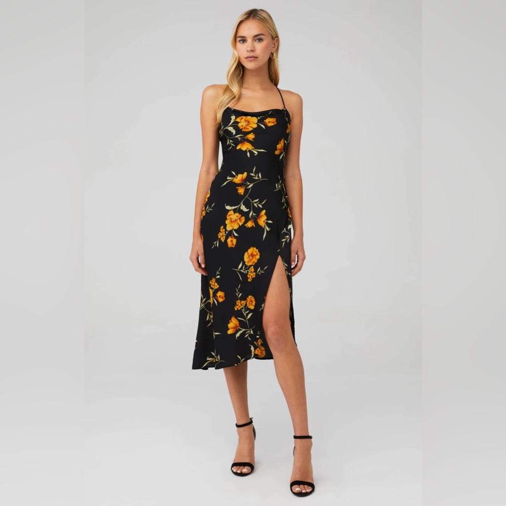 ASTR Gaia Strappy Satin Midi Dress